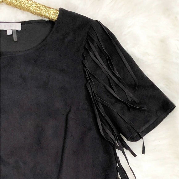 1. State Dress Fringe Black Faux Suede Shift Southwestern Boho Mini - Picture 5 of 8